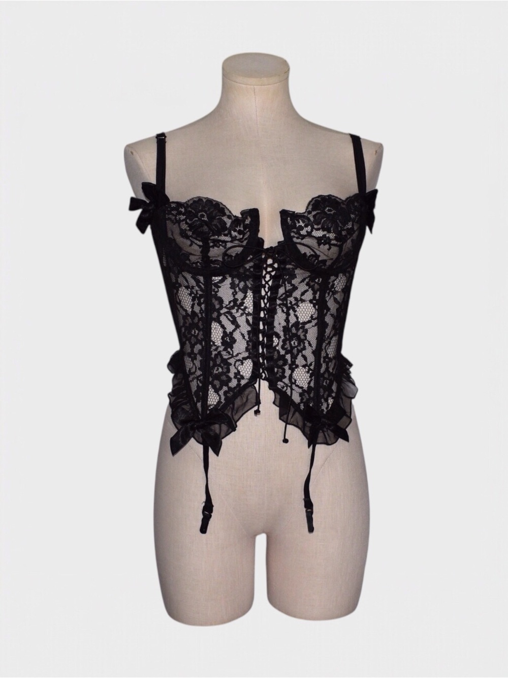 Victorias Secret Vintage 80s Lace Bustier Corset Garter Lingerie Top Gold Label